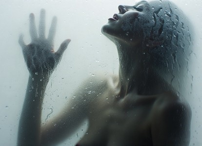 Woman feeling pleasure with her dildo in the shower